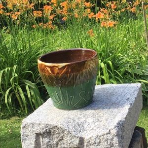 GREEN & BROWN DRIP Beautiful POTTERY Large Vintage VASE MCM